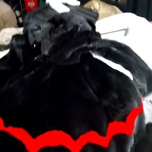 Elegant Black Faux Fur Coat with Red Accents